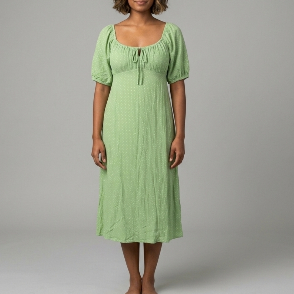 True Y2K Billabong Green Babydoll Milkmaid midi Dress Sz Small Fits Medium Large